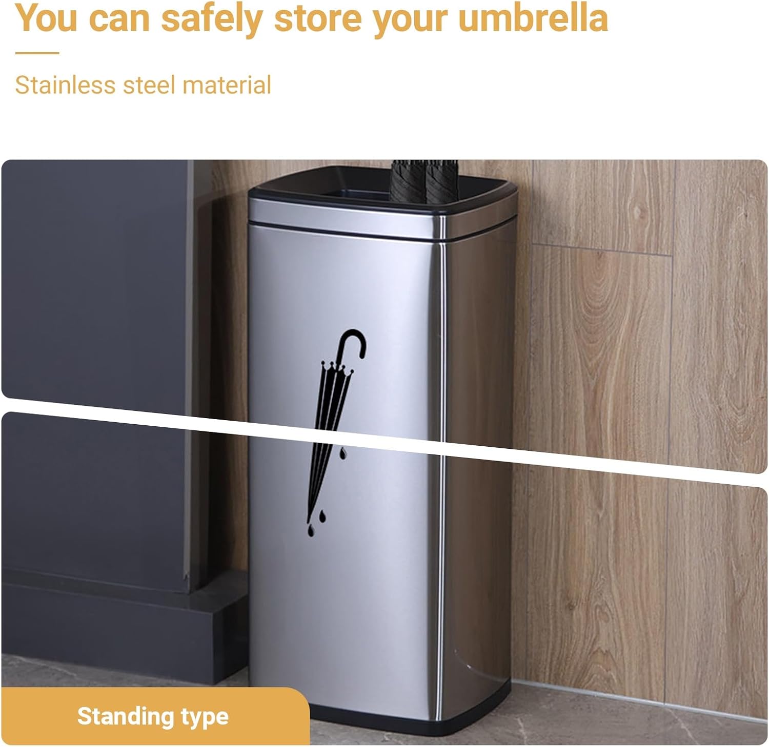 Large Capacity Inner and Outer Separated Metal Umbrella Holder Commercial Tall Square Umbrella Stand Rack Home Umbrellas Organizer for Entryway(Gray)