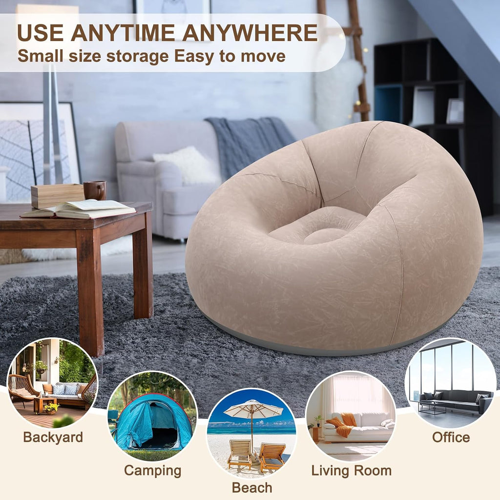 Lunmon 2 Pcs Small Bean Bag Chair Inflatable Lazy Sofa,Brown