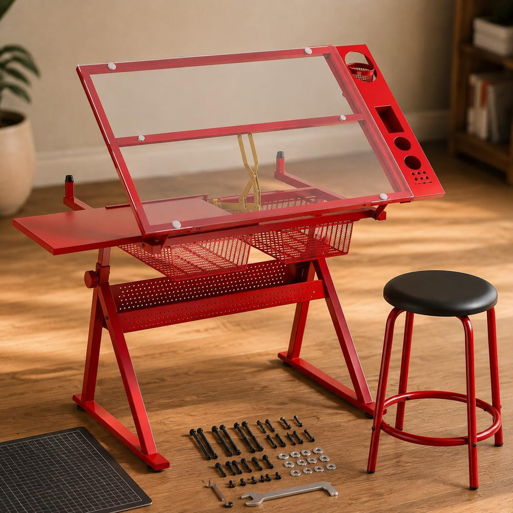 Adjustable Tempered Glass Drafting Table Modern Ergonomic Desk