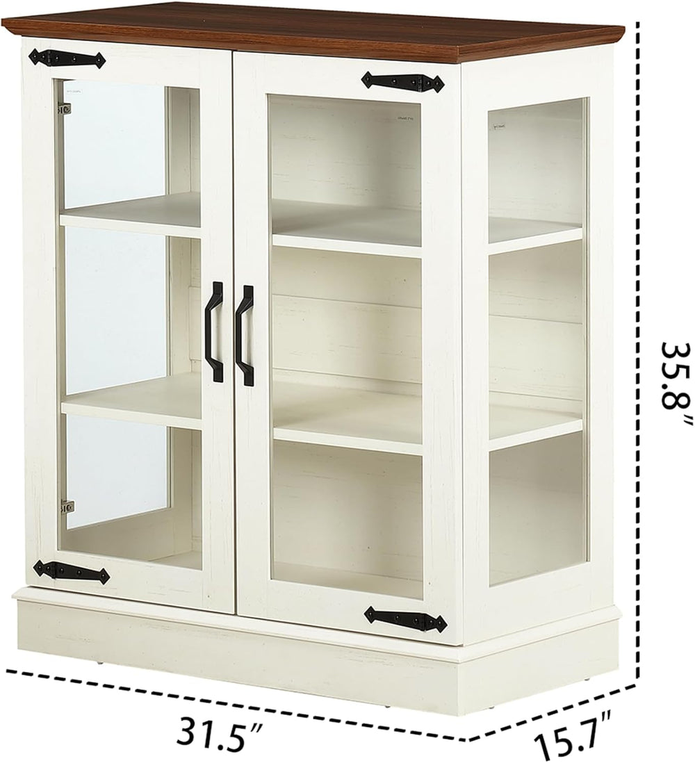 FOREST GRAVITY 31.5'' Small Display Buffet Cabinet with Glass Doors f...