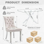 51 Inch Glass Dining Table Set for 4, Rectangular Glass Kitchen Table with 4 Upholstered Velvet Accent Chairs, 5 Piece Modern Dining Room Set, for Home, Apartment, Small Spaces - Beige Silver