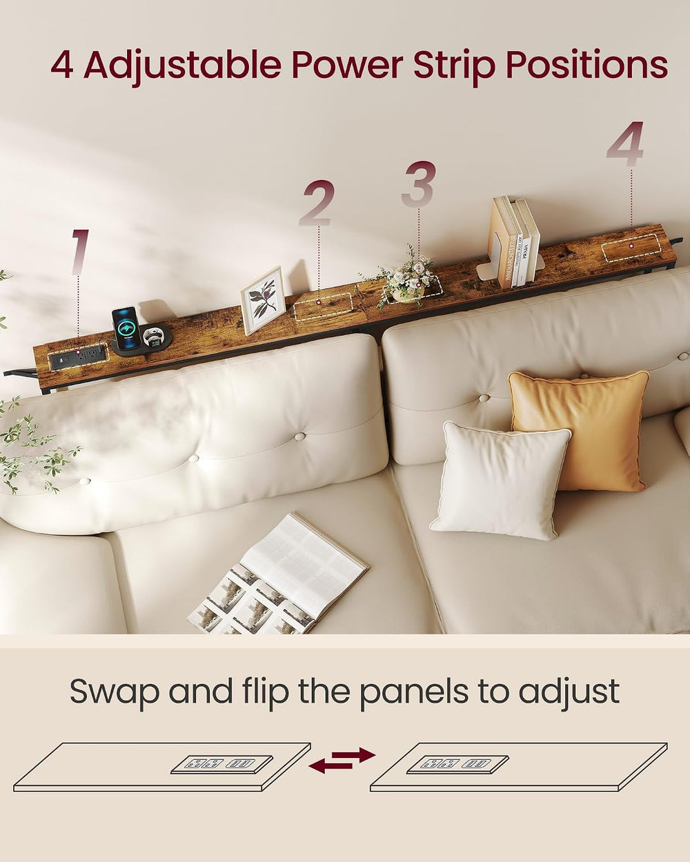 VASAGLE Narrow Console Table with Power Outlet, Behind Couch Sofa Tables, Eas...