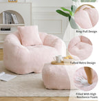 Bean Bag Chair for Adults, Faux Fur Upholstered Beanbag Chair with Shell-Shaped Design, Comfy Bean Bag Sofa with Pillow and Footstool, Floor Sofa Chair for Bedroom (Pink)
