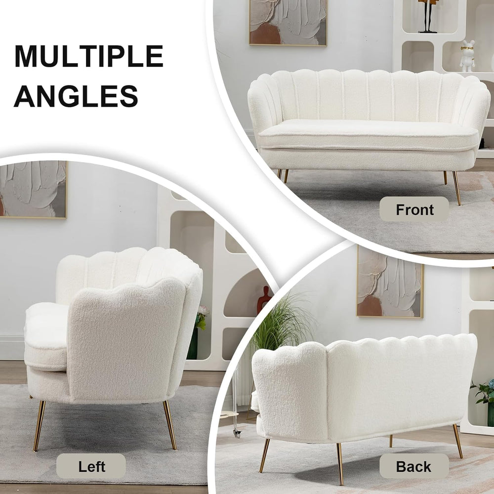 59" Wide Loveseat Sofa, Chenille Upholstered Small Couch | Petal-Shaped ...