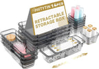 14 Pcs Adjustable Clear Drawer Organizer, Extendable Vanity Storage Bins, Desk Drawer Organizer Set for Makeup, Cosmetics, Bedroom, and Gadgets, Black