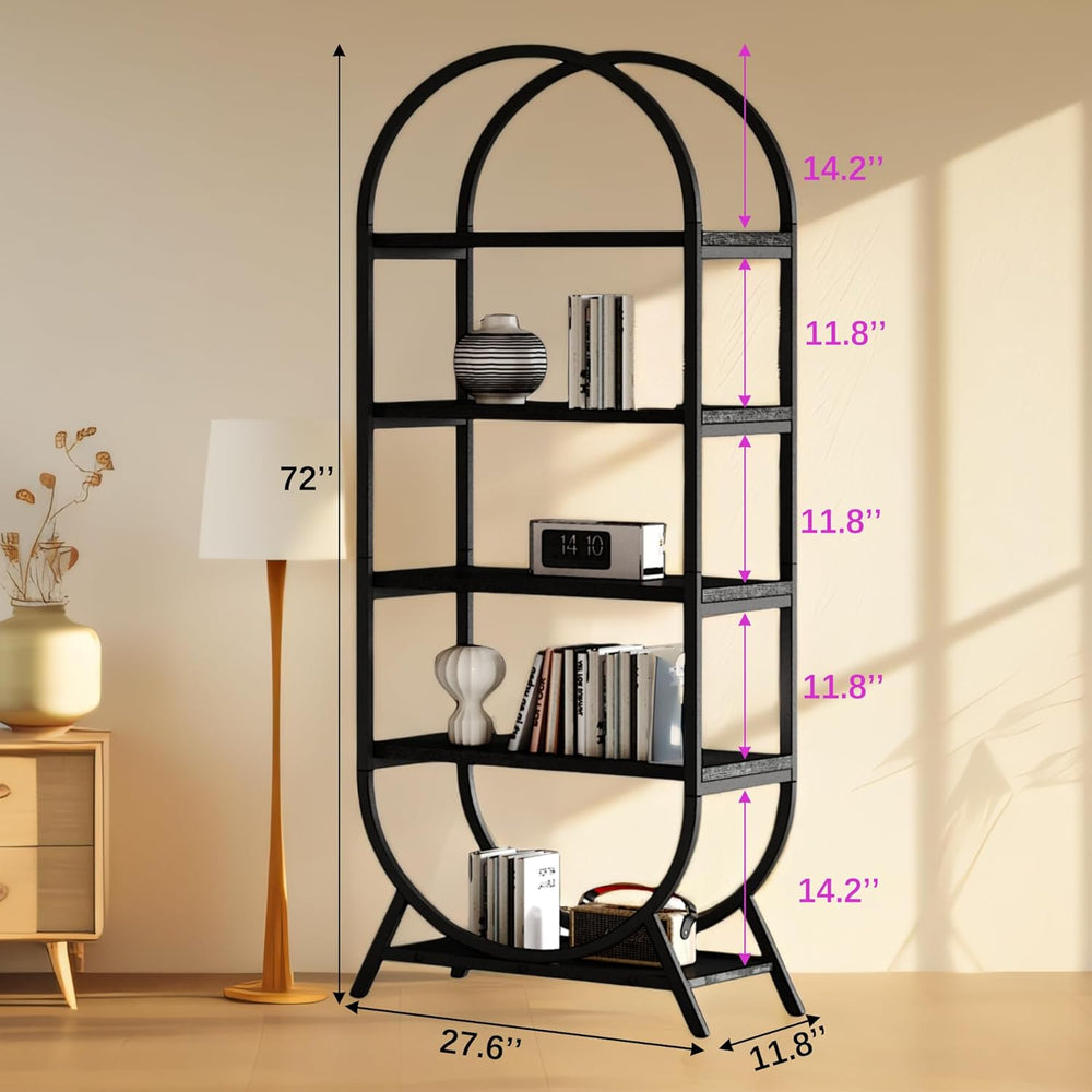 Arched Bookshelf,5-Tier Tall Wide Open Bookshelf,Modern Brown Storage Bookshe...