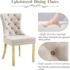 KCC Velvet Dining Chairs Set of 4, Upholstered High-end Tufted Dining Chair with Nailhead Back Ring Pull Trim Stainless Steel Legs, Contemporary Nikki Collection Modern Style for Kitchen, Beige
