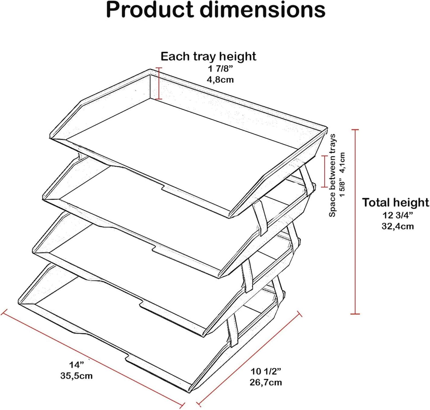 Acrimet Facility 4 Tier Letter Tray, Side Load, Letter Size/A4, Desktop File Organizer, Plastic (Clear Pink)