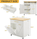 DWVO Rolling Kitchen Island with Double Tilt Out 10 Gallon Trash Can Cabinet Power Outlet