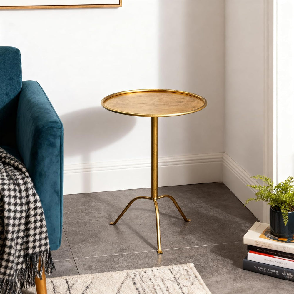 SHOHAYTO 2 Pcs Small Bronze Pedestal Side Table – 21.25" Tall Metal Mart...