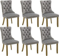 Velvet Dining Chairs Set of 6, Kitchen & Dining Room Chairs, Upholstered Dining Chairs with Back Ring Pull and Golden Solid Wood Legs, Modern Tufted Kitchen Chairs for Dining Room, Light Grey