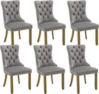 Velvet Dining Chairs Set of 6, Kitchen & Dining Room Chairs, Upholstered Dining Chairs with Back Ring Pull and Golden Solid Wood Legs, Modern Tufted Kitchen Chairs for Dining Room, Light Grey