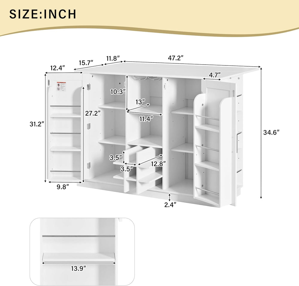 47.2" Multifunctional Kitchen Island with Drop Leaf & Power Outlet –...