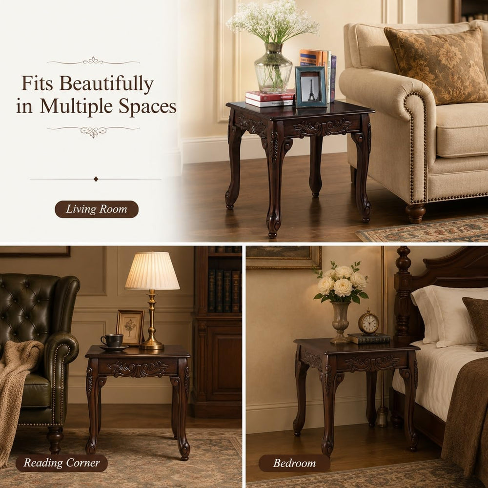 Traditional Dark Cherry Wood End Table with Claw Feet Ornate Vintage Side Tab...