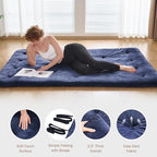 Japanese Floor Futon Mattress Full Size 54"x 80", 2.5'' Thick Foldable Roll Up Floor Bed Sleeping Pad, 25D Foam Filled Tatami Mat with Straps for Guest Room, Dormitory & Camping, Blue