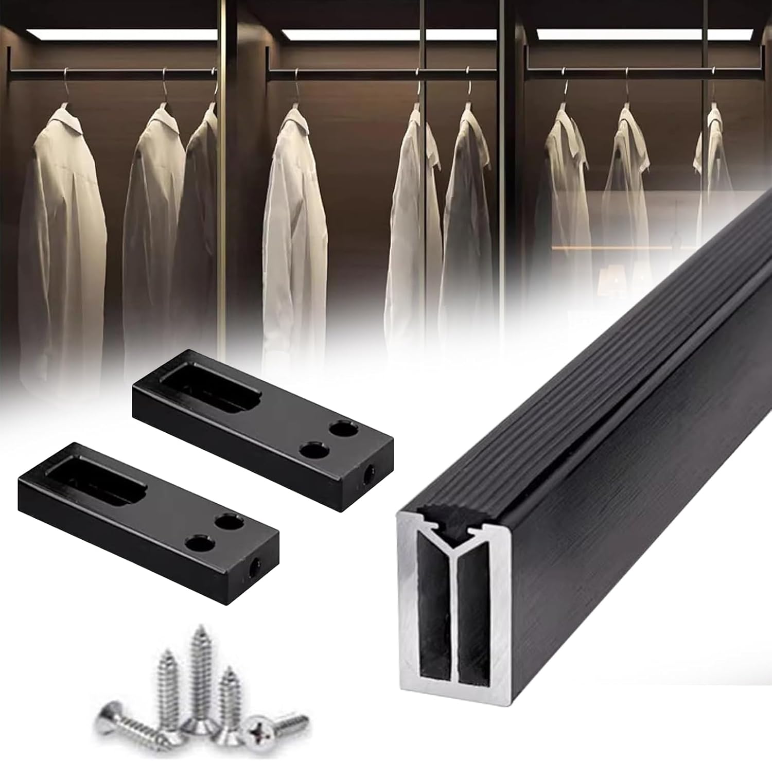 Square Closet Rods-Cuttable, Removable-Heavy Duty Black Wardrobe Rods and Brackets-Commercial, 12 16 18 24 28 30 60 72 In-Suitable for.Laundry.Home.Hotel.Clothing Store (Black,48in)