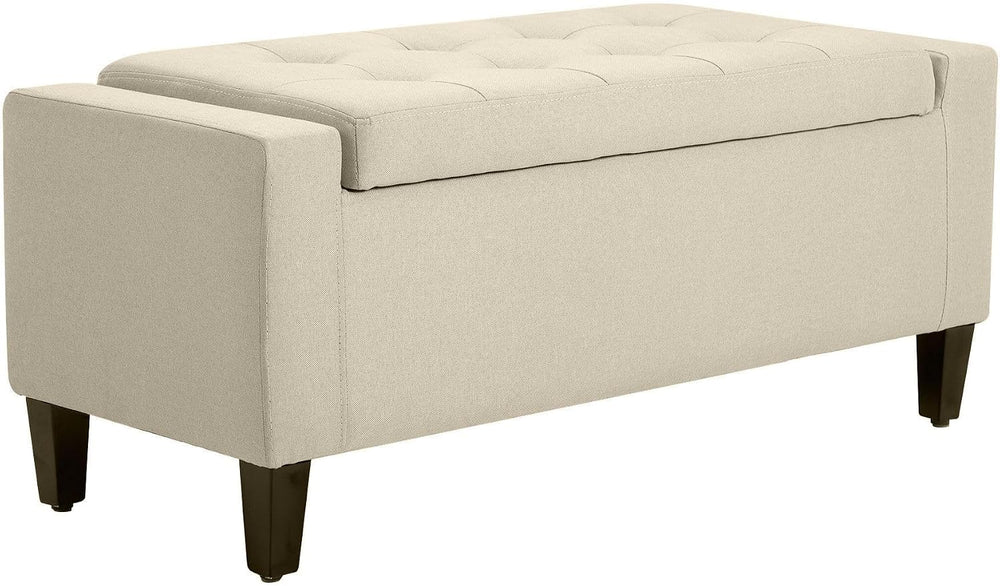 Classic Storage Ottoman with Linen Cover for Living Room