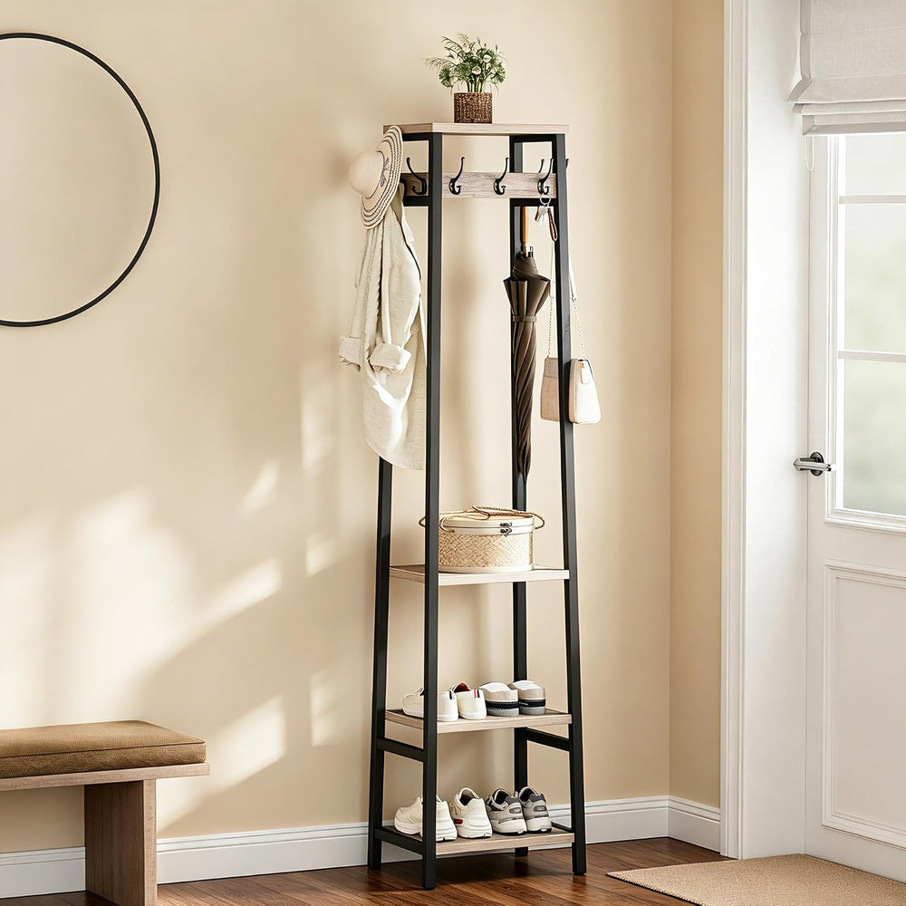 Coat Rack Freestanding with 3 Shelves and 7 Hooks