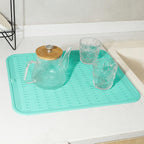 Silicone Dish Drying Mat for Multiple Usage,Easy clean,Eco-friendly,Heat-resistant Silicone Mat for Kitchen Counter or Sink,Refrigerator or Drawer Liner Mint 2XL 24 inches x 18 inches