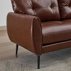 TYBOATLE Sofa Couch 61" Small Loveseat Couches for Living Room Chestnut Brown Leather Couch Mid Century Modern Tufted Mini Sofa Comfy Office 2 Seat Settee Love Seat for Small Spaces Bedroom