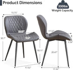 Dining Chairs Set of 2, Comfy Modern Dining Chairs with Thick Cushions, Upholstered Fabric Kitchen Side Chairs with Adjustable Metal Legs for Dining Room (Dark Grey)