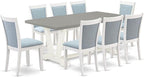 East West Furniture V097MZ015-9 9 Piece Modern Dining Table Set Includes a Rectangle Wooden Table with V-Legs and 8 Baby Blue Linen Fabric Parsons Dining Chairs, 40x72 Inch, Multi-Color