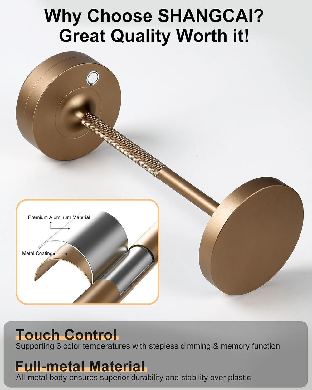 LED Cordless Lamp 5000mAh Table Lights Rechargeable 2-Pack Bronze
