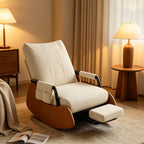Nursery Rocking Chairs Gliding Rocking Chair with Retractable Foot Rest, 3-Position Adjustable Recline Two-Tone Corduroy Foldable Anti-Tip Sled Base Living Room