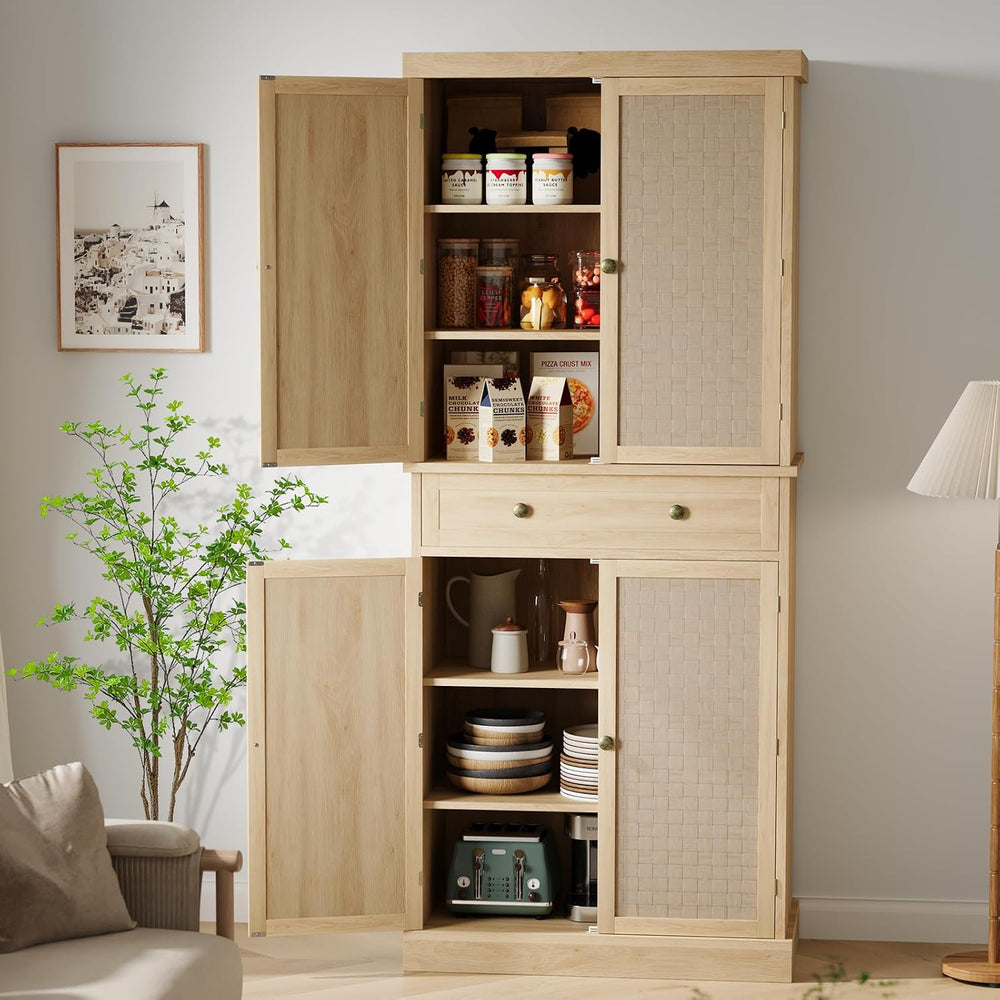 Kitchen Pantry Cabinet with 4 Doors and Adjustable Shelves, 72" Tall Far...