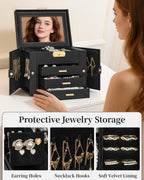 TORIBIO Jewelry Box for Women, Leather Jewelry Organizer with Mirror & Lock, 4-Tier Jewelry Storage Organizer with 3 Drawers for Girls/Women/Mothers, Necklace Earring Bracelets Holder Organizer