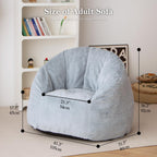 N&V Large Shell Bean Bag Chair, Adult Size Bean Bag Sack, Foam Filling, Includes Removable and Machine Washable Cover, 40in, Soft Faux Fur, Grey