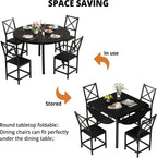 IRONCK Round Dining Table Set for 4, Extendable Kitchen Table with 4 Chairs, 44.5" Drop Leaf Desk, Folding for Small Space, Apartment, Black