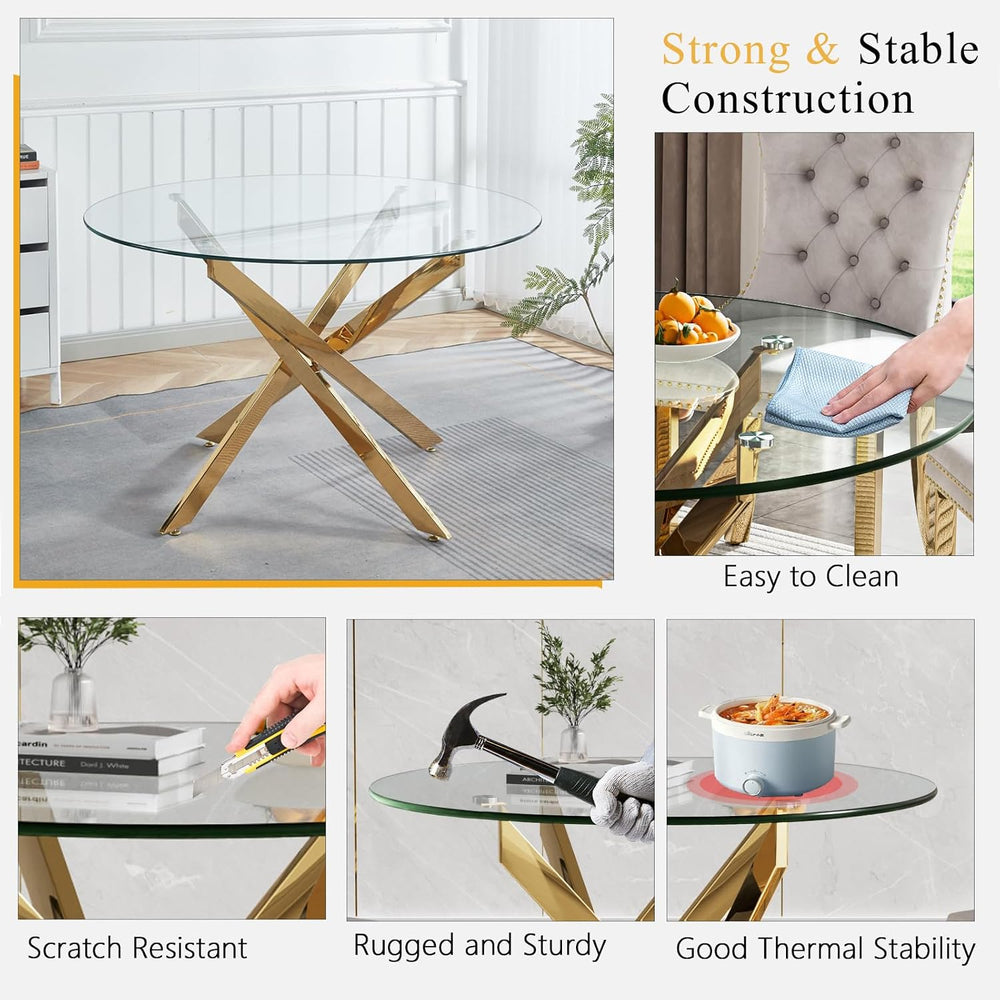 Round Glass Dining Table Set for 4, Small Kitchen Table Set for 4, 47" C...
