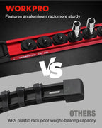 WORKPRO Magnetic Socket Organizer, 1/4" Drive Aluminum Alloy Socket Holder, Heavy Duty Socket Rail with 12 PC Removable Socket Clips, Socket Organizer Tray for Tool Box Drawer (Sockets Not Included)