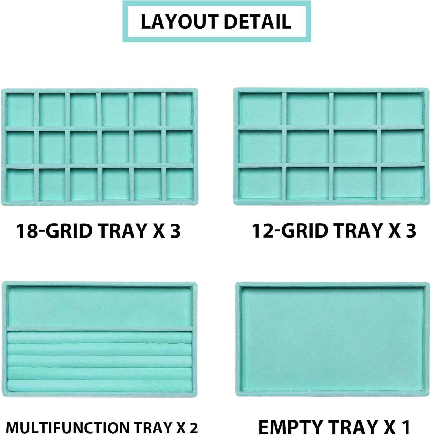 Frebeauty Jewelry Organizer Tray,Stackable Velvet Jewelry Trays,Drawer Inserts Earring Organizer For Women Jewelry Storage Display Case for Rings Stud Necklaces,8.3 x 4.9 x 1 Inches (Turquoise)