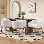SoarFlash Mid Century Modern Upholstered Barrel Dining Chairs Set of 4, Farmhouse Linen Kitchen and Dining Room Chairs, with Natural Hardwood Frame (Beige)