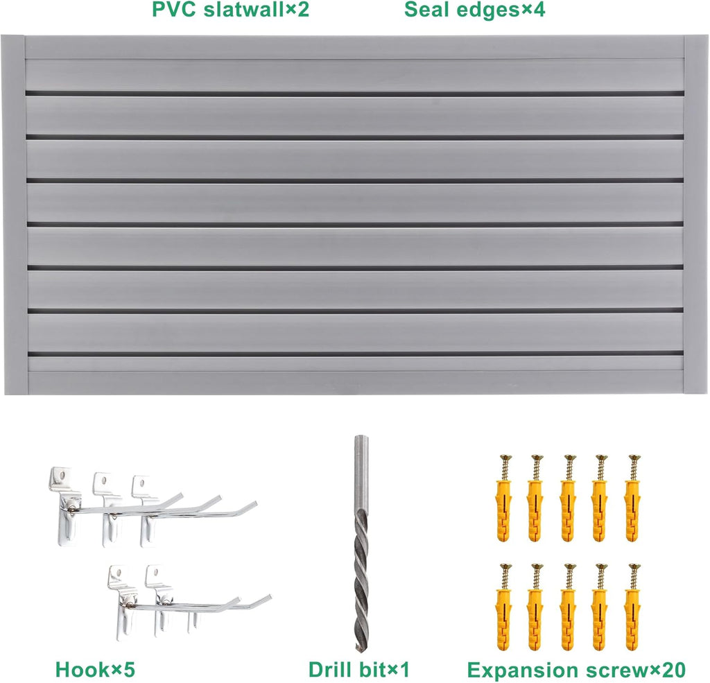 Slat Wall Paneling 4x2 FT, PVC SlatWall Panels Garage Organizer Storage System with Hooks & Accessories, Heavy Duty Wall Mounted Rack