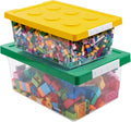 loobuu Plastic Storage Bins with Lids - Stackable Toy Storage Organizer Box Set of 2, Toy Chests with Compatible Building Baseplate and Lid, Storage Container for Building Bricks - Yellow+Green