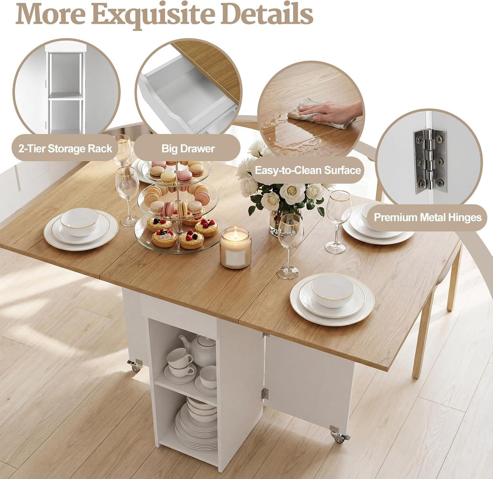 GOFLAME Drop Leaf Dining Table for 2-4, Folding Kitchen Table with Open Shelv...