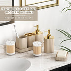 Bathroom Accessories Set - 25PC Bathroom Sets with Shower Curtain and Rugs, Beige Bathroom Accessories with Trash Can, Soap Dispenser, Soap Dish & Toilet Brush