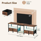 TV Stand for 80/75 Inch TV, LED Entertainment Center with 4 Fabric Drawers and Power Outlets, Modern Industrial TV Media Console for Living Room, Bedroom Storage Cabinet - 71'' Rustic Brown