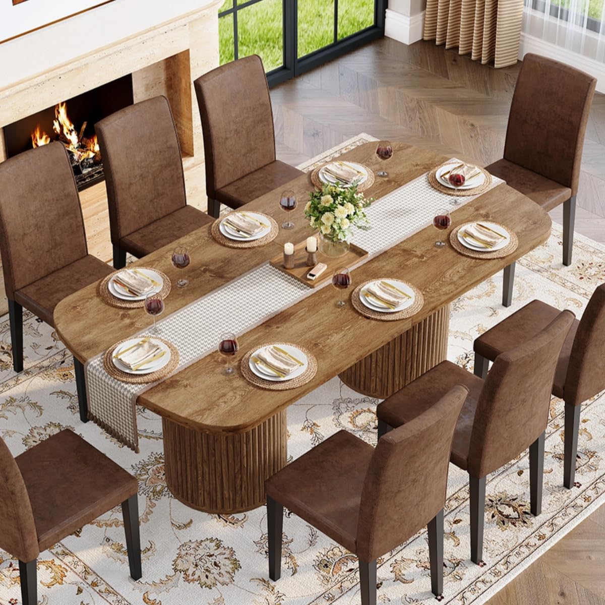 79" Dining Room Table for 6 8 10 Person, Large Wood Dining Table, Rectangular Modern Mid-Century Farmhouse Dining Room Table for 6 8 10, Ideal for Dining & Gatherings