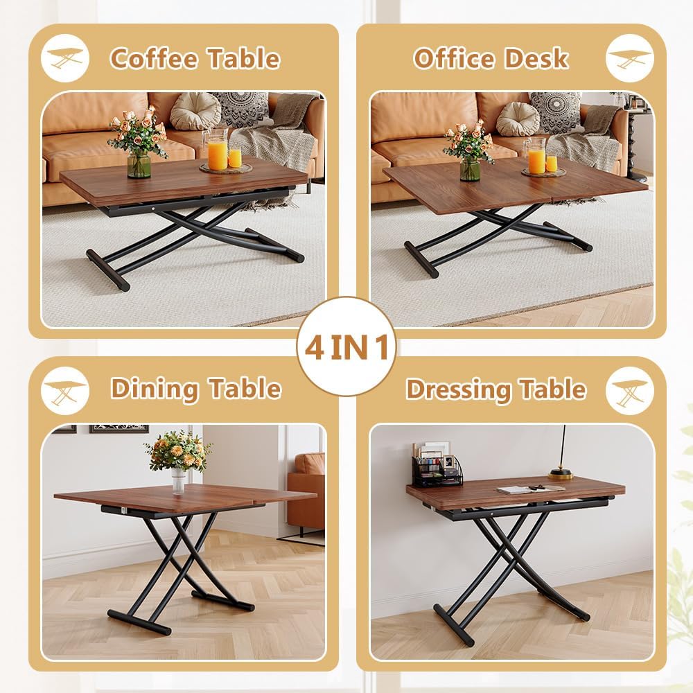 Adjustable Height Coffee Table to Dining Table, Lift Top Foldable Dining Tabl...