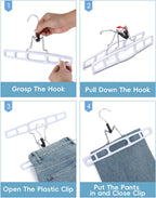 AMKUFO 12 Pack Pants-Hangers Skirt-Hangers, Plastic Pant-Hangers-for-Women Men, Pants-Hangers-Space-Saving, Clamp Hangers-for-Pants Jeans Shorts Tie Belt