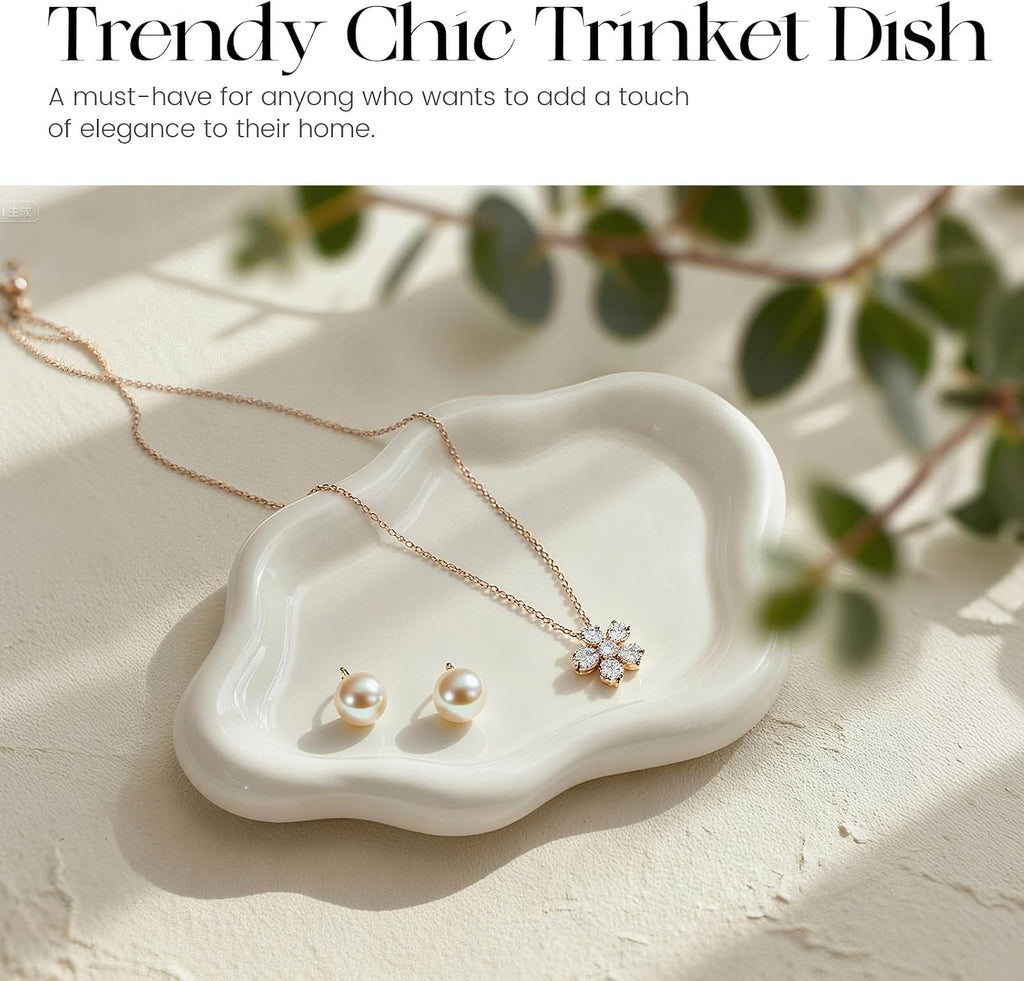 Ceramic White Jewelry Tray, Trinket Dish, Ring Dish, Room Funky Decor Aesthetic, Decorative Cloud Vanity Key Tray for Women, Ring Holder Dish, Cute Jewelry Plate Bowl Room Decor Aesthetic