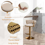 Riknuxi Velvet Bar Stools Set of 3, Counter Height Barstools with Low Back, Gold Swivel Bar Stool for Kitchen Island, Pub (Beige)