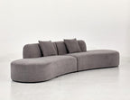 Container Furniture Direct 132" Curved Sofa with Throw Pillows, 6 Seater Luxury Velvet Couch with Half Moon Design and High-Density Foam, Ideal for Modern Living Room, Office & Apartment, Grey