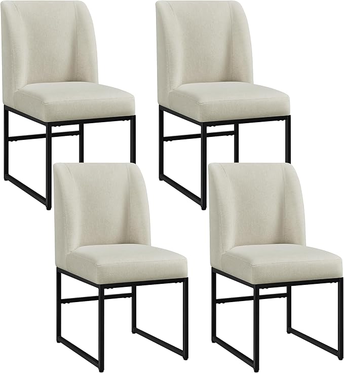 Yaheetech Upholstered Dining Chairs Set of 4 Modern Kitchen Chairs with Mid Back Padded Seat and Metal Legs for Dining Room, Living Room, Restaurant, Armless Design, Beige