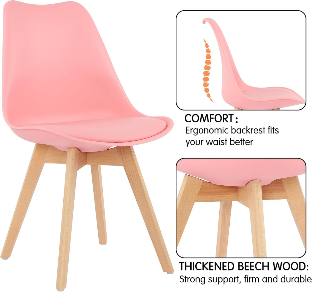LSSBOUGHT Mid Century Modern Shell Dining Chairs(Pink, Set of 4) | Soft padde...