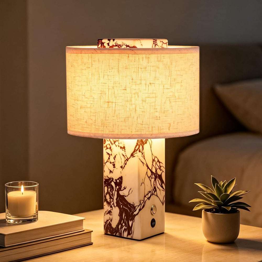 VOLISUN Marble Lamp, 10.04" Rechargeable Cordless Stone Table Lamp with ...